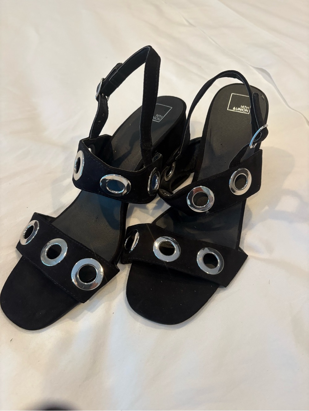 14th & Union Black Slingback Heels with Silver Grommet Accents 9